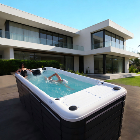 BG-6651 5.2m Luxury Endless Swim Spa 2 Seats Outdoor Constant Temperature Massage Pool Aristech Acrylic Swimspa for Villa Garden Hotel Homestay